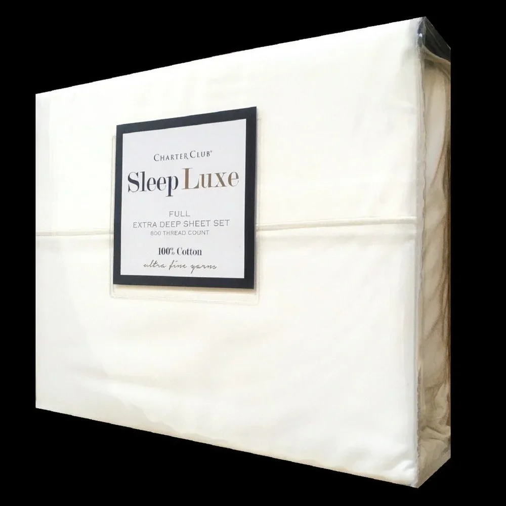 new WHITE Charter Club Sleep Luxe 800 TC Cotton Extra-Deep FULL Sheet Set
